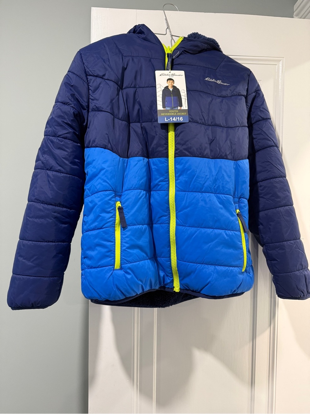 **NWT Eddie Bauer Boys Reversible Hooded Puffer Jacket**